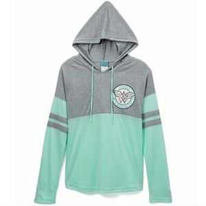 Graphic Print DC Comics Wonder Woman Gray & Teal Blue Lightweight Hoodie Size XL